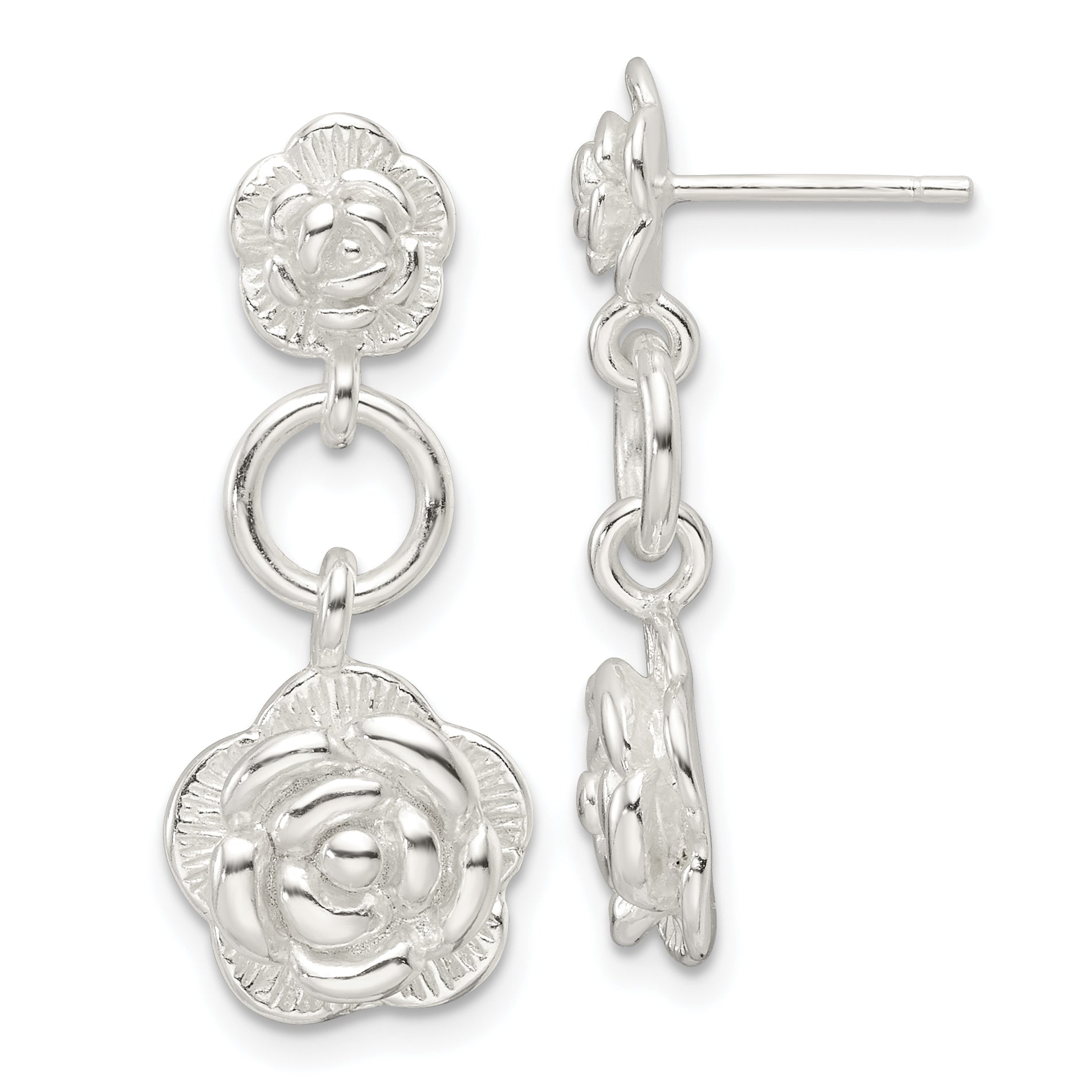 Sterling Silver E-Coating Rose Dangle Post Earrings Main image