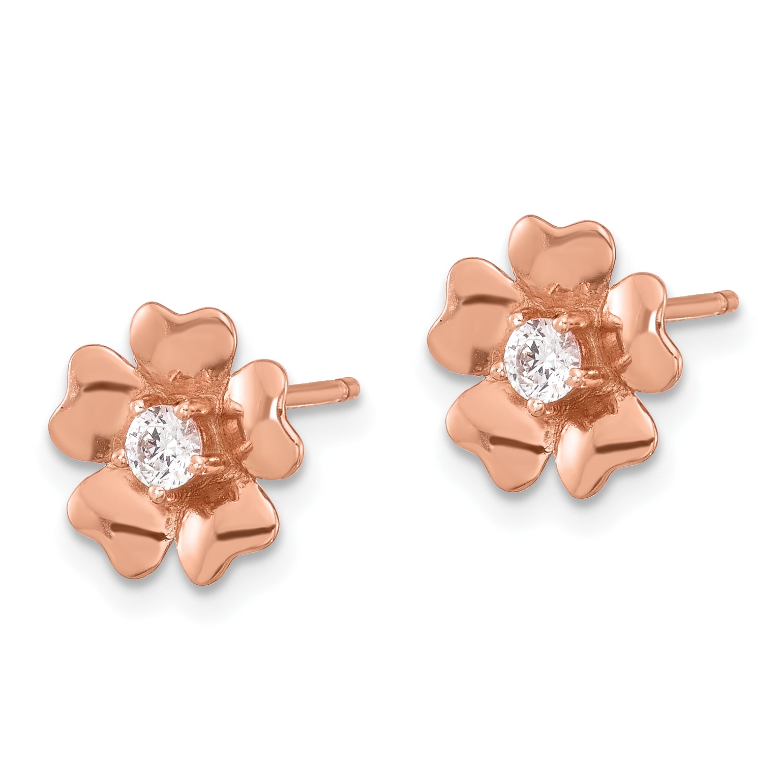 Sterling Silver Rose-tone CZ Flower Post Earrings