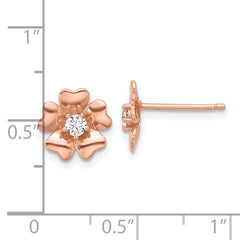 Sterling Silver Rose-tone CZ Flower Post Earrings