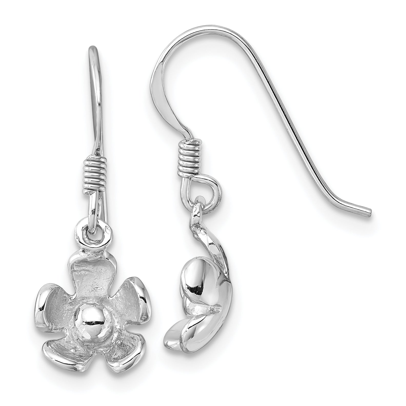 Sterling Silver Rhodium-Plated Polished Dangle Flower Earrings Main image