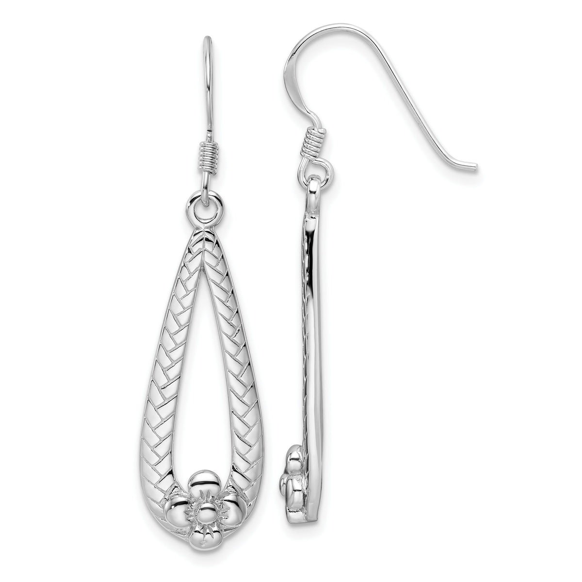 Ss Teardrop Flower Dangle Earrings in Sterling Silver, Textured - Sophia Jewelers Main image