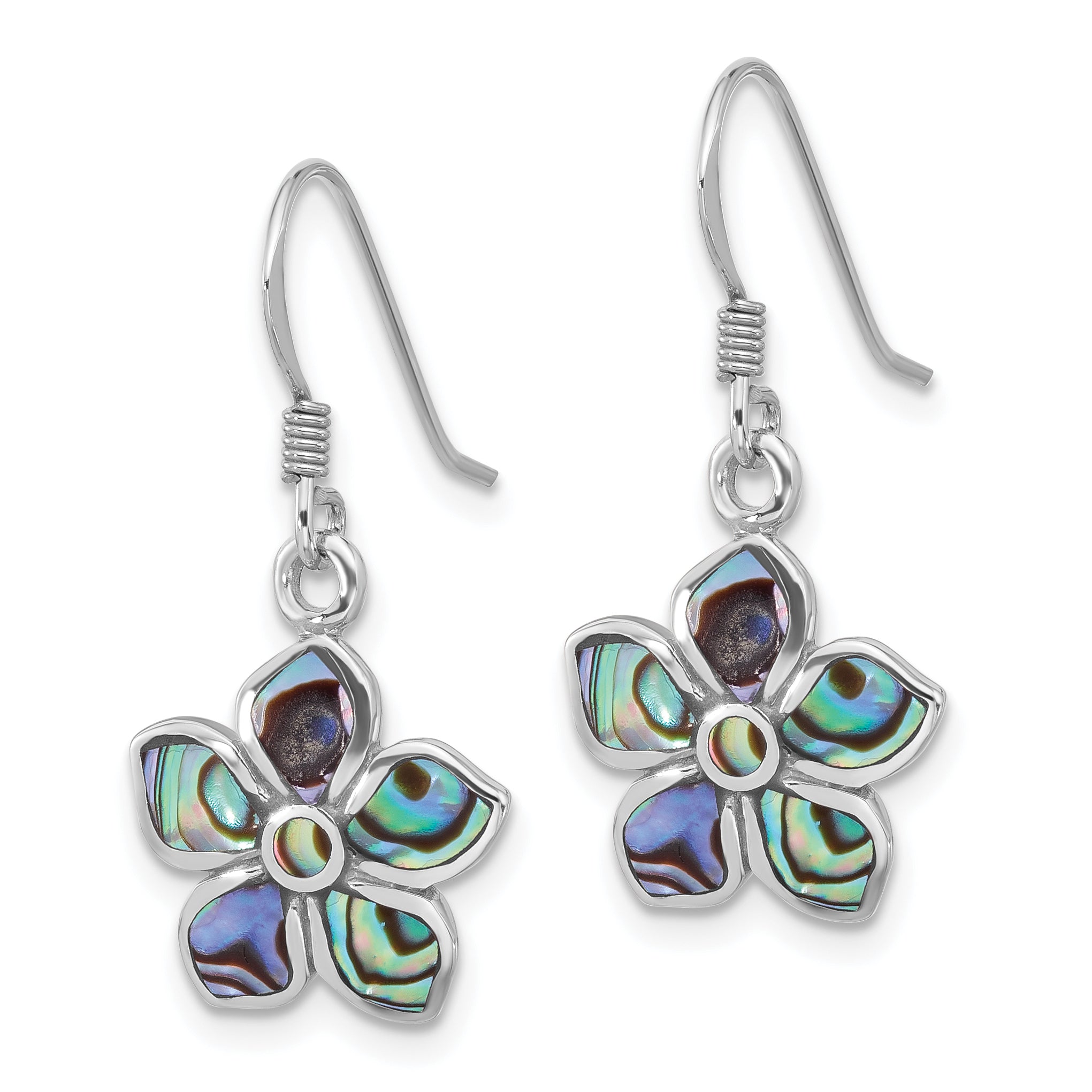 Sterling Silver Rhodium-Plated Polished Abalone Flower Dangle Earrings Secondary image