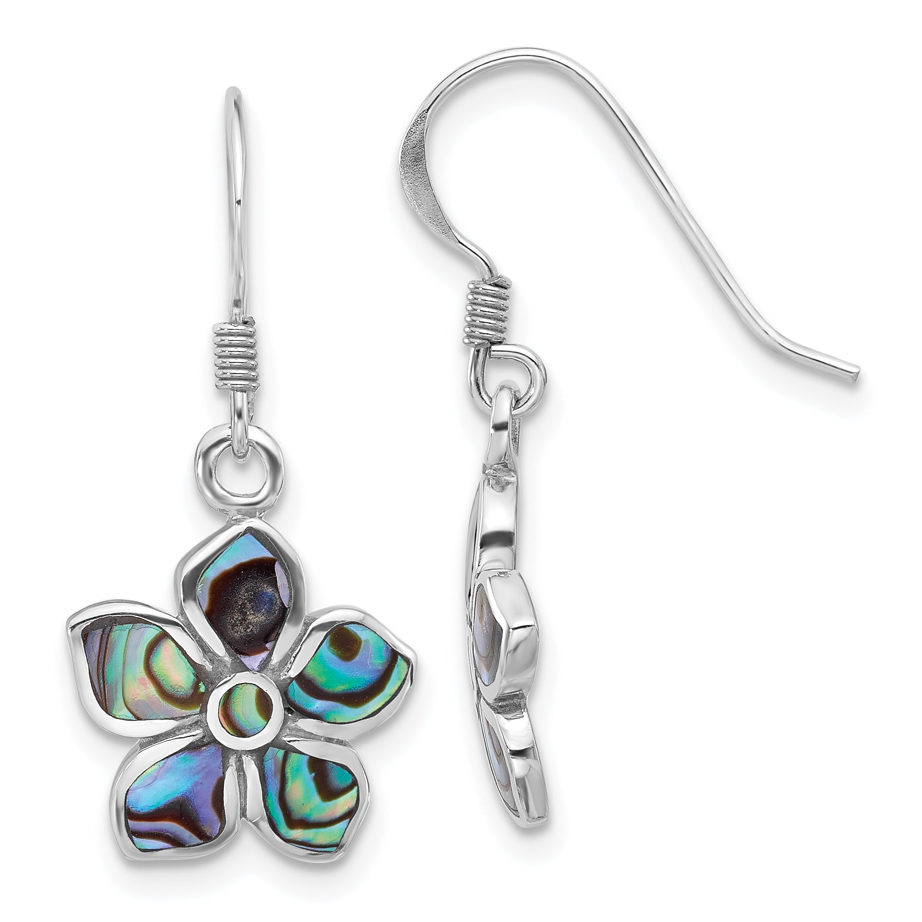 Sterling Silver Rhodium-Plated Polished Abalone Flower Dangle Earrings Main image