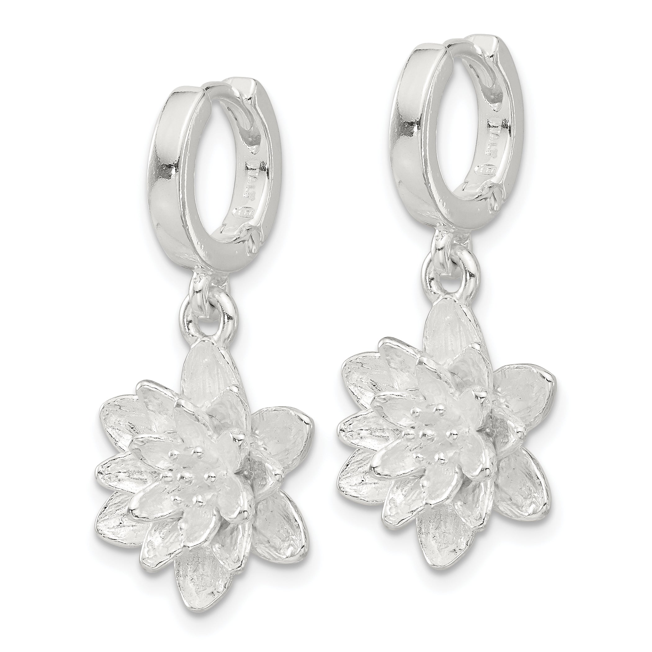 Sterling Silver Lotus Flower Dangle Hinged Hoop Earrings Secondary image