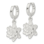 Sterling Silver Lotus Flower Dangle Hinged Hoop Earrings