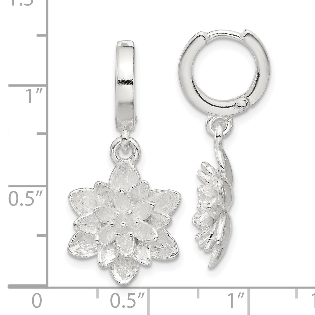 Sterling Silver Lotus Flower Dangle Hinged Hoop Earrings