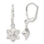 Sterling Silver Satin Polished and D/C Floral Leverback Earrings