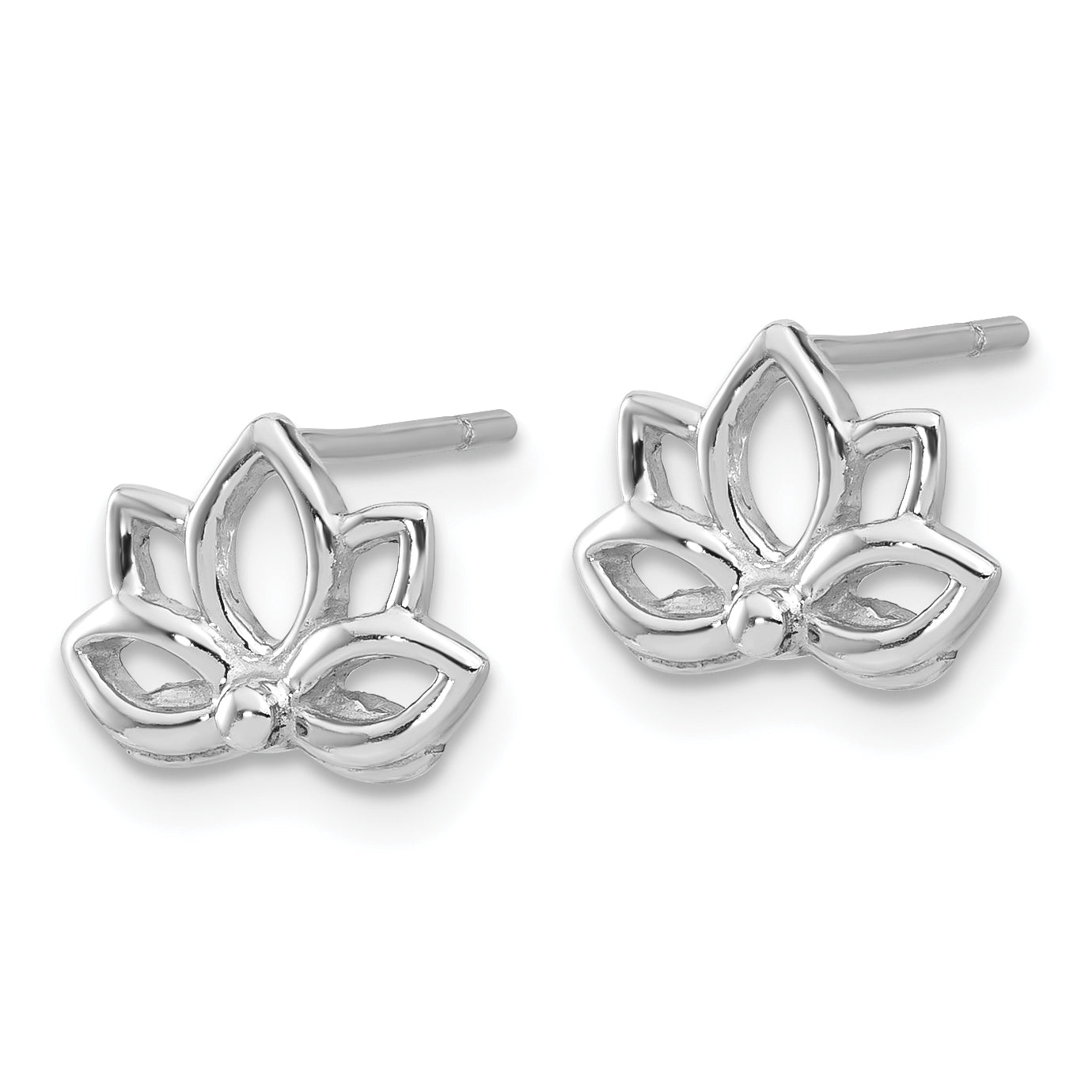 Sterling Silver Rhodium-plated Lotus Flower Post Earrings Secondary image