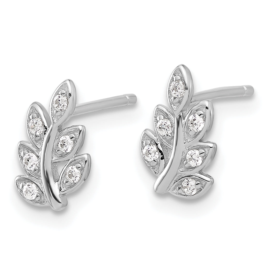 Sterling Silver Rhodium-plated CZ Leaf Post Earrings Secondary image