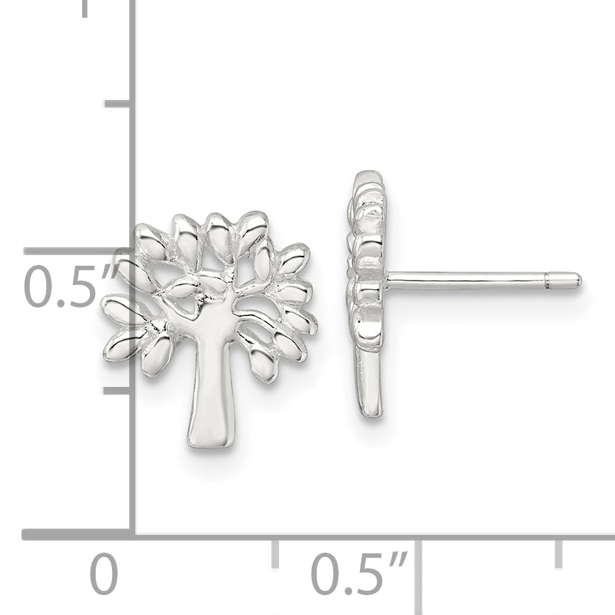 Sterling Silver E-Coating Polished Tree Post Earrings