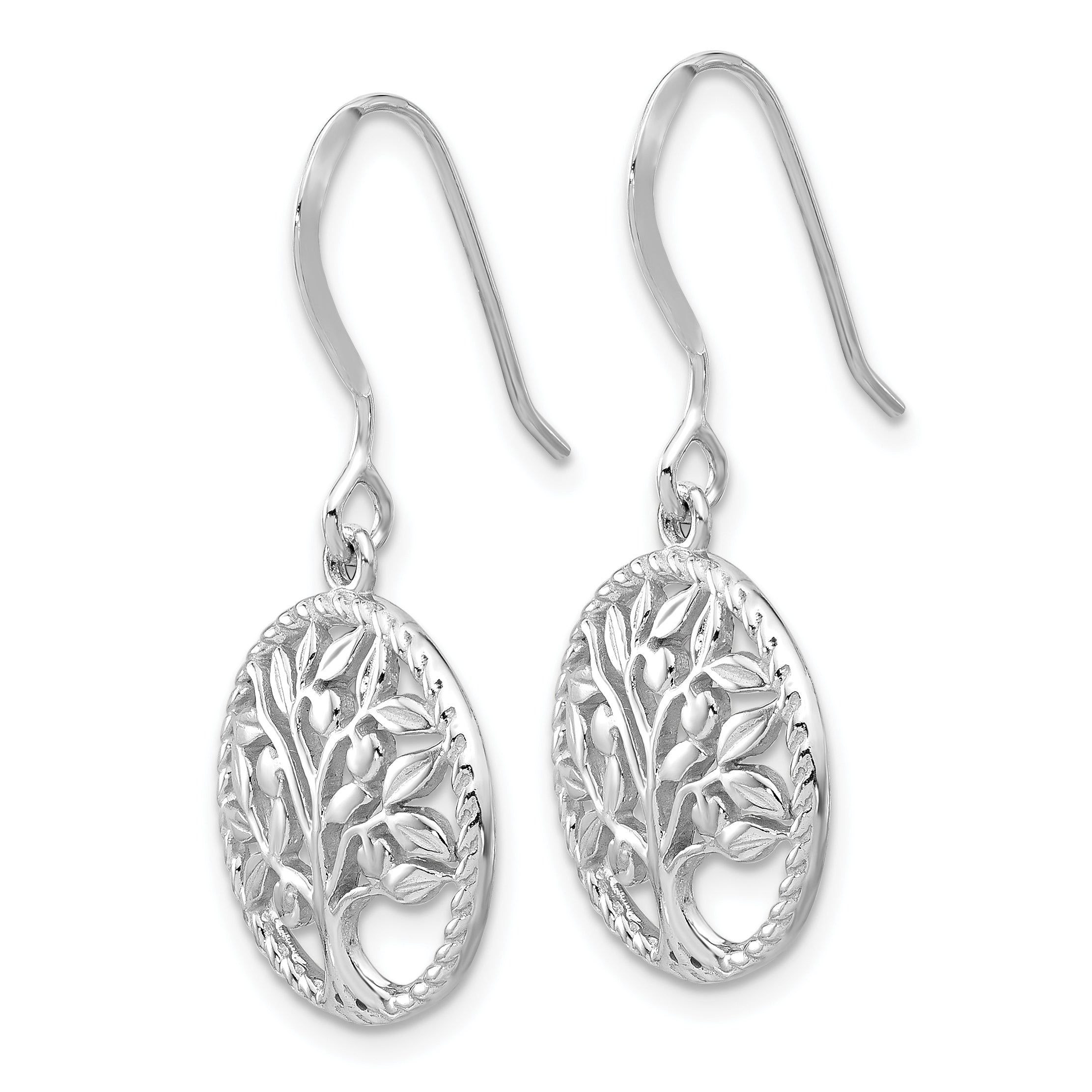 Sterling Silver Rhodium-plated Tree of Life Dangle Earrings Secondary image