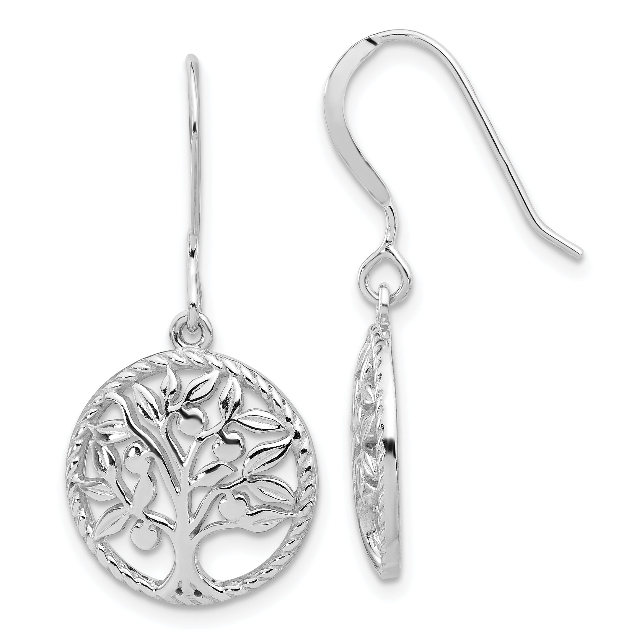 Sterling Silver Rhodium-plated Tree of Life Dangle Earrings Main image