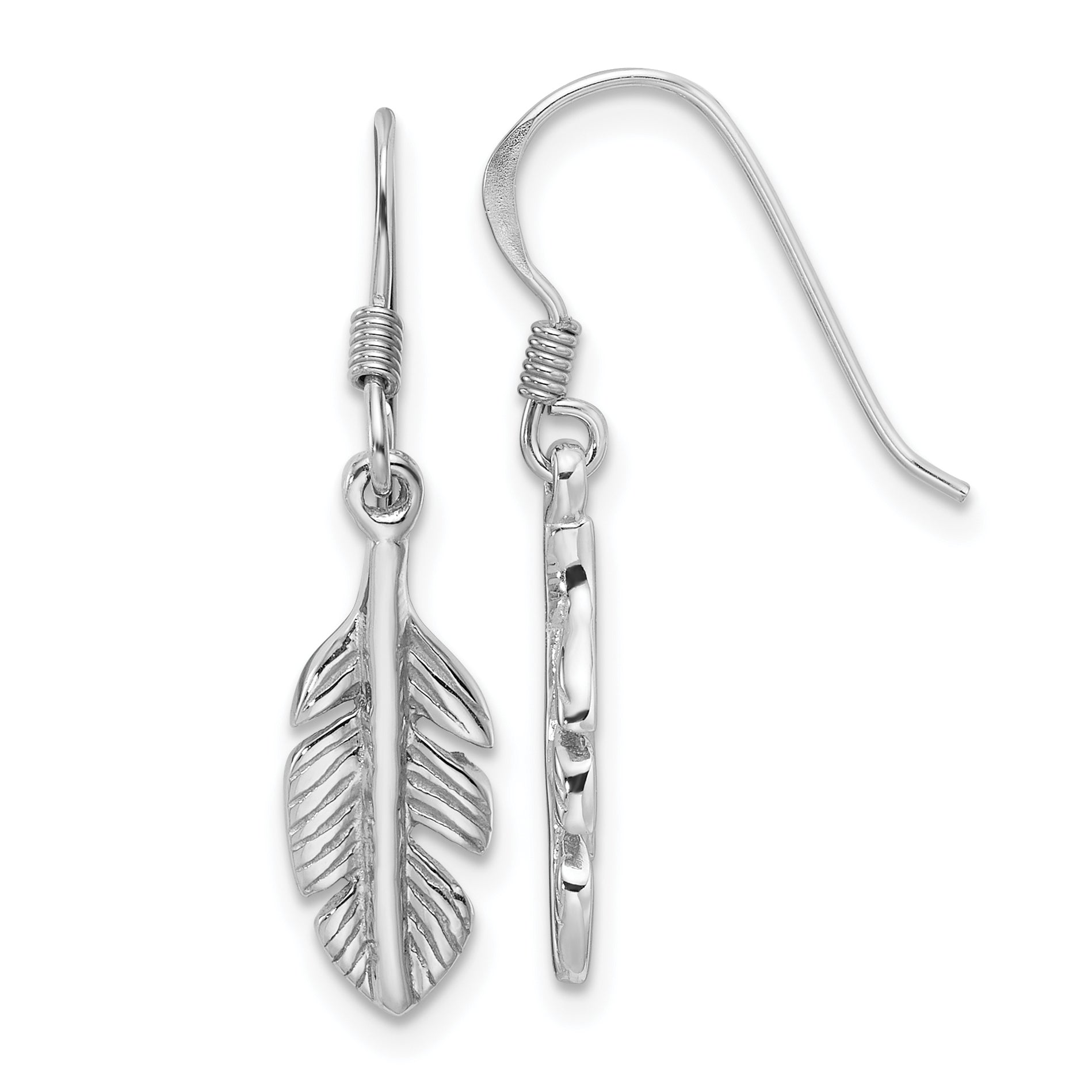 Sterling Silver Rhodium-Plated Polished Feather Dangle Earrings Main image
