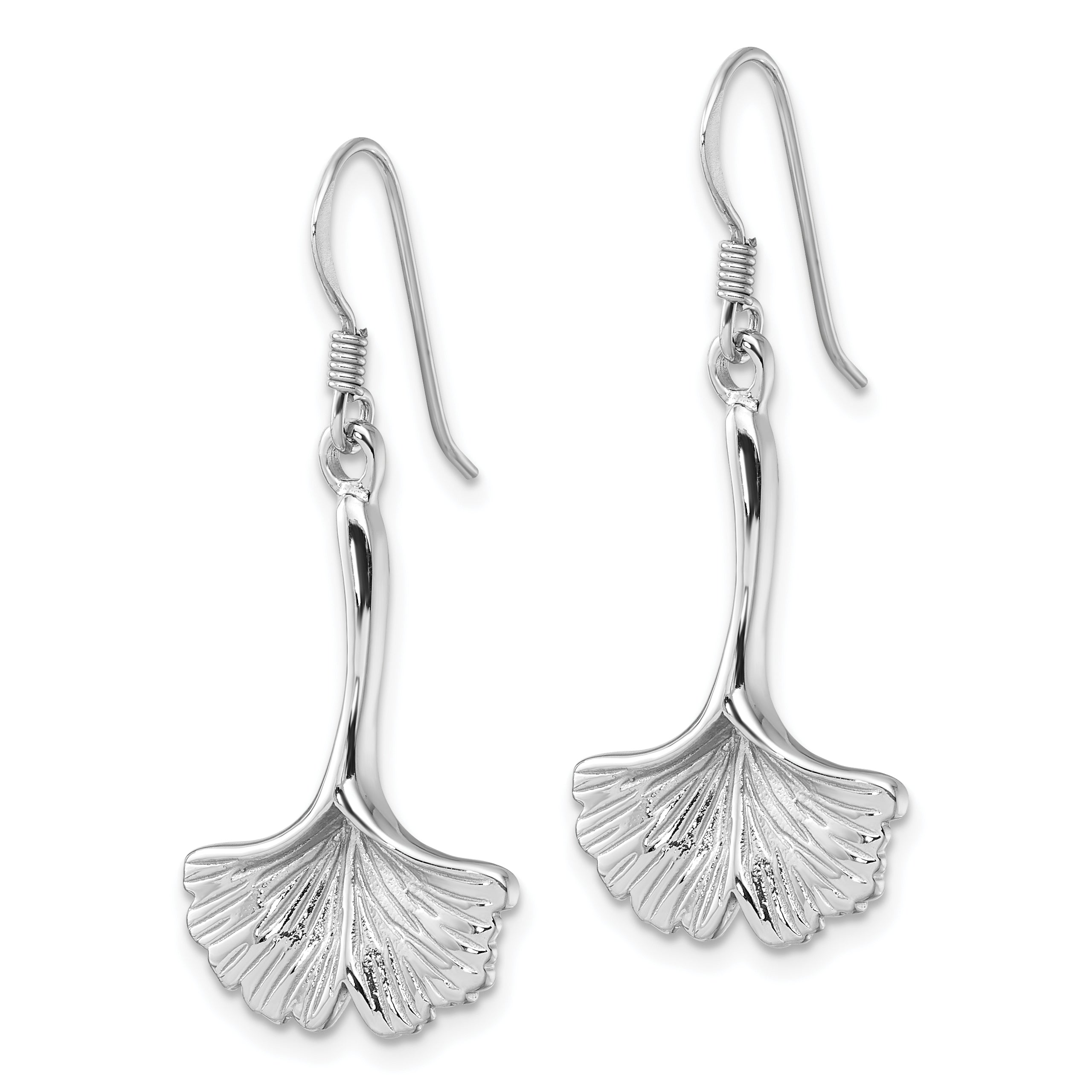 Sterling Silver Rhod-Plated Polished Grooved Ginkgo Leaf Dangle Earrings Secondary image