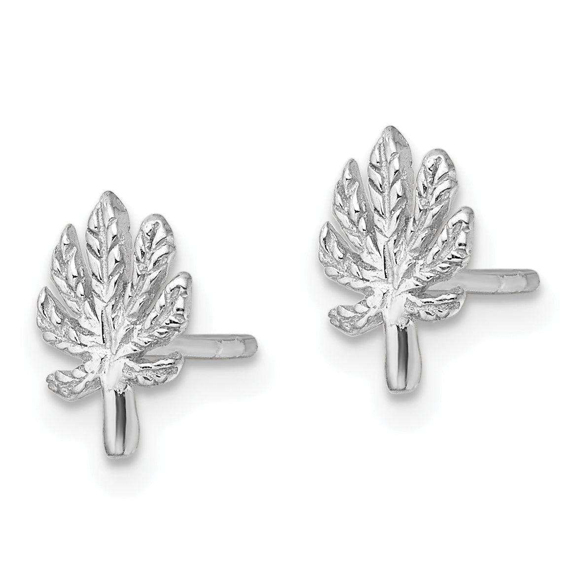 Sterling Silver Rhodium-plated Textured Leaf Post Earrings Secondary image