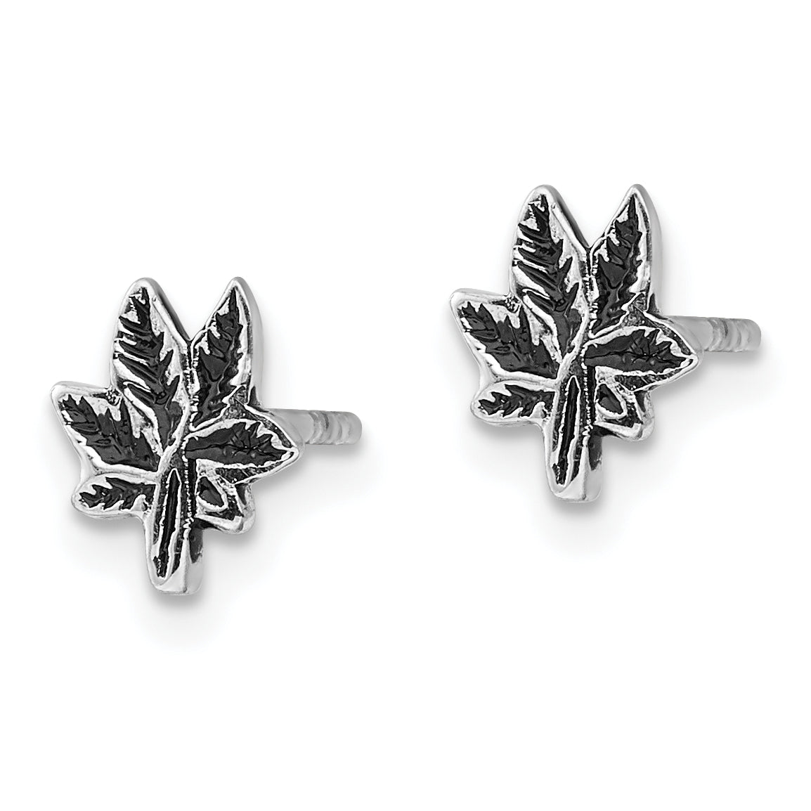 Sterling Silver Rhodium-plated Antiqued Leaf Post Earrings Secondary image