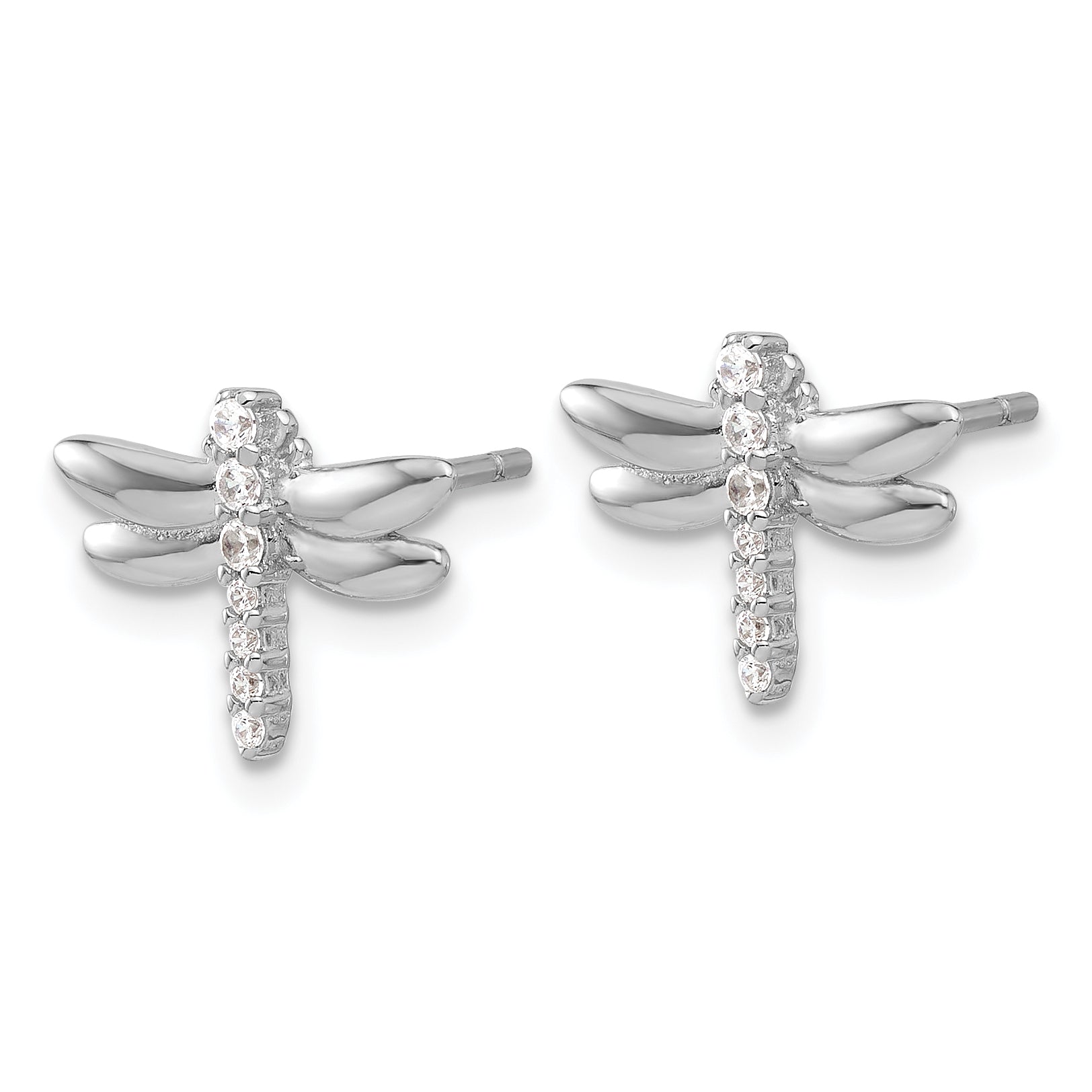Sterling Silver Rhodium-plated CZ Dragonfly Post Earrings