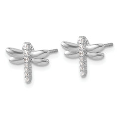 Sterling Silver Rhodium-plated CZ Dragonfly Post Earrings