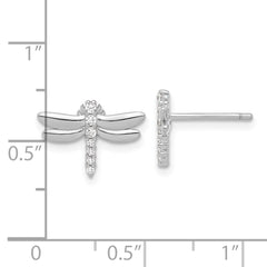 Sterling Silver Rhodium-plated CZ Dragonfly Post Earrings