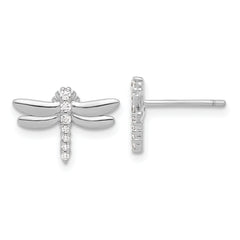Sterling Silver Rhodium-plated CZ Dragonfly Post Earrings