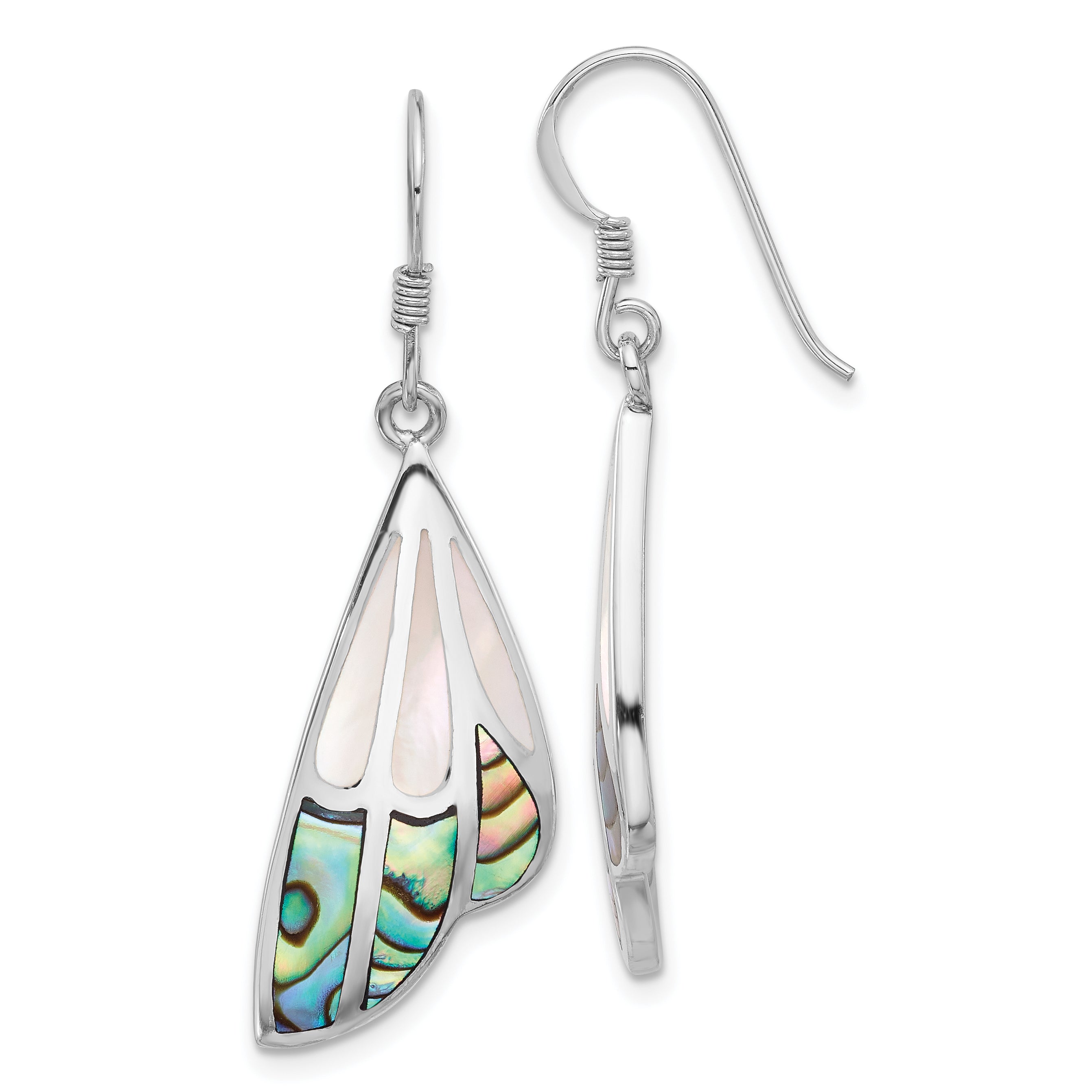 SS Rhod-Plated Polished Abalone w/MOP Butterfly Wing Earrings Main image