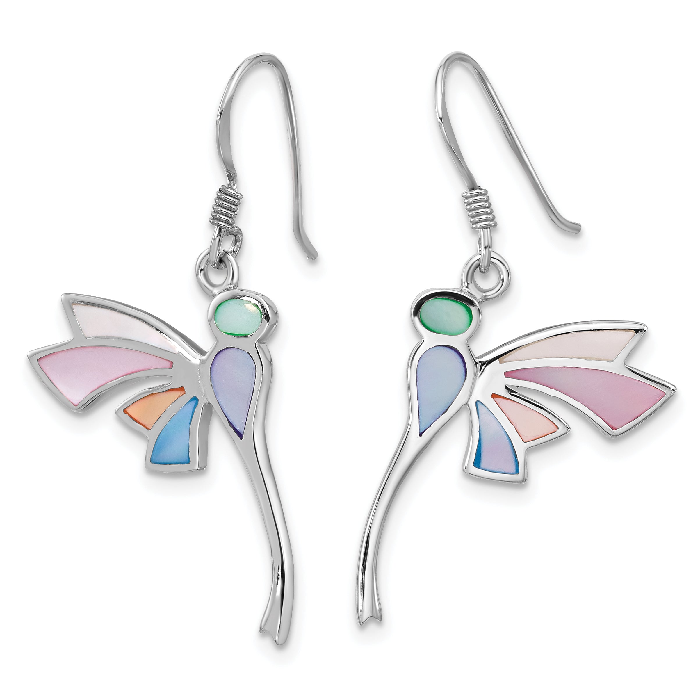 SS Rhod-Plated Polished Multi-Color Dragonfly Mother of Pearl Earrings Secondary image
