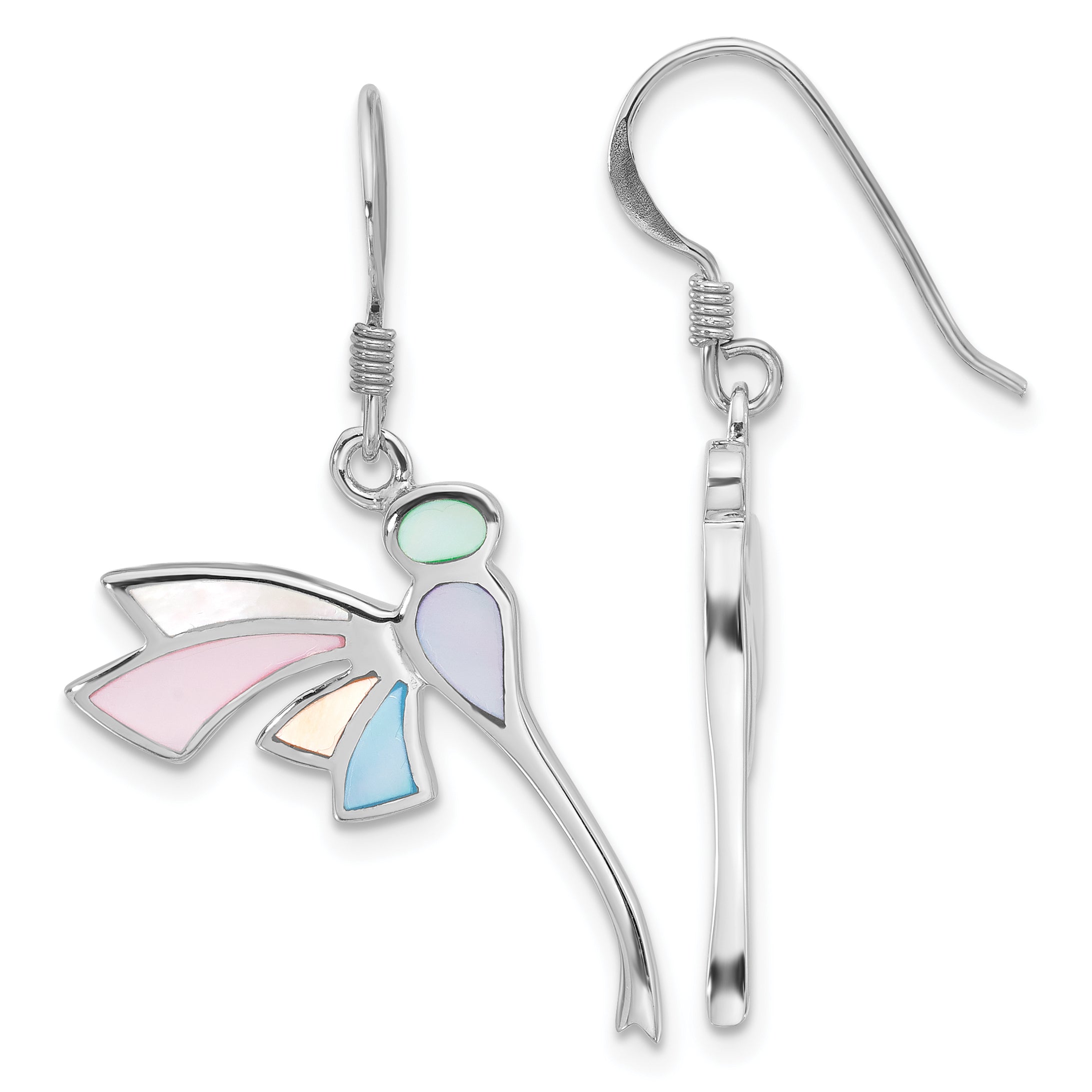 SS Rhod-Plated Polished Multi-Color Dragonfly Mother of Pearl Earrings Main image