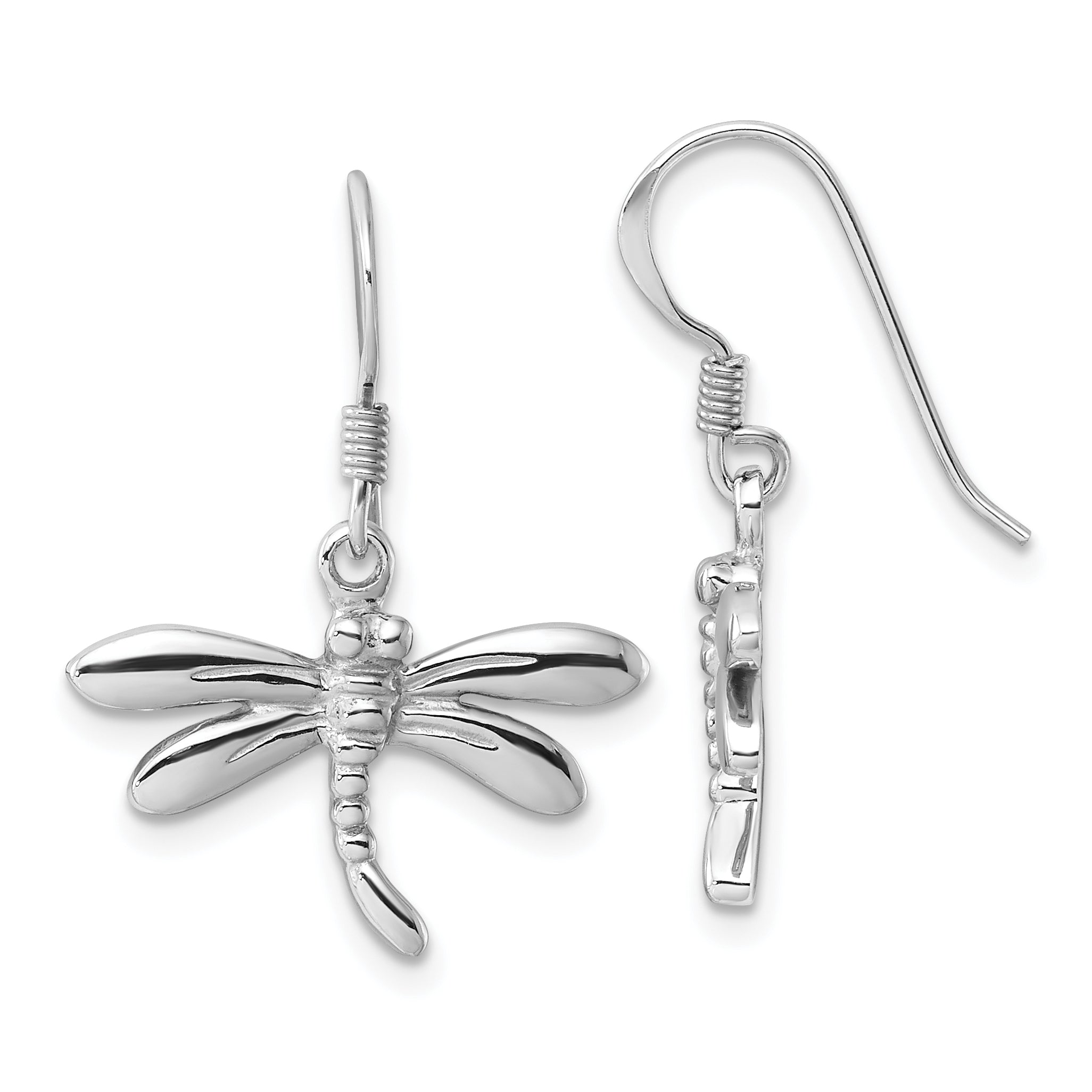 Sterling Silver Rhodium-Plated Polished Dragonfly Dangle Earrings Main image