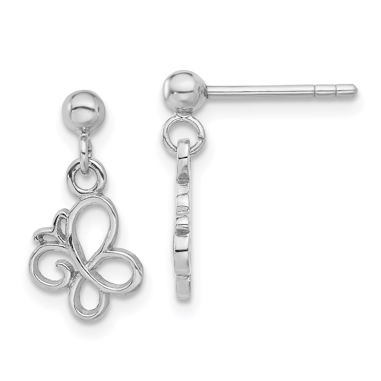 Sterling Silver Rhodium-plated Butterfly Post Dangle Drop Earrings Main image