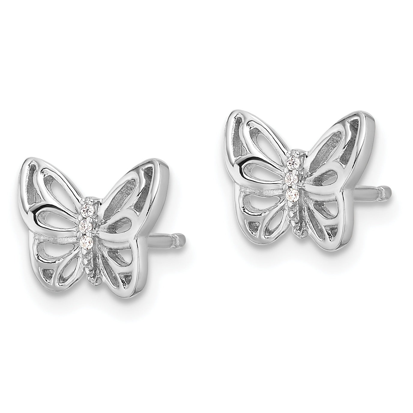 Sterling Silver Rhodium-plated CZ Butterfly Post Earrings Secondary image
