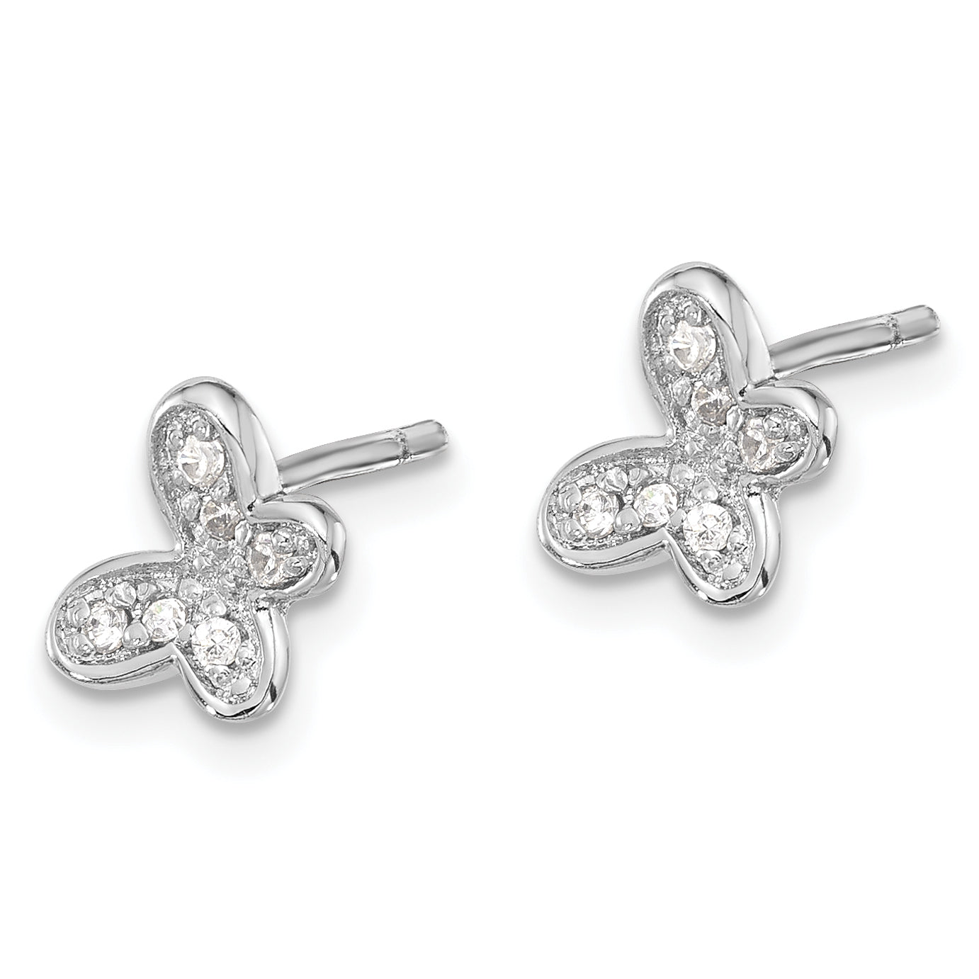 Sterling Silver Rhodium-plated CZ Butterfly Post Earrings Secondary image