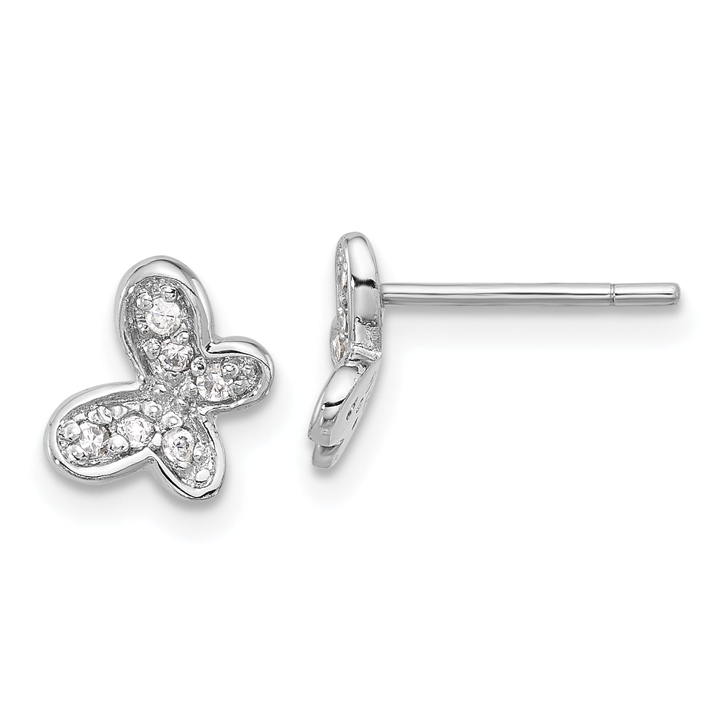 Sterling Silver Rhodium-plated CZ Butterfly Post Earrings Main image