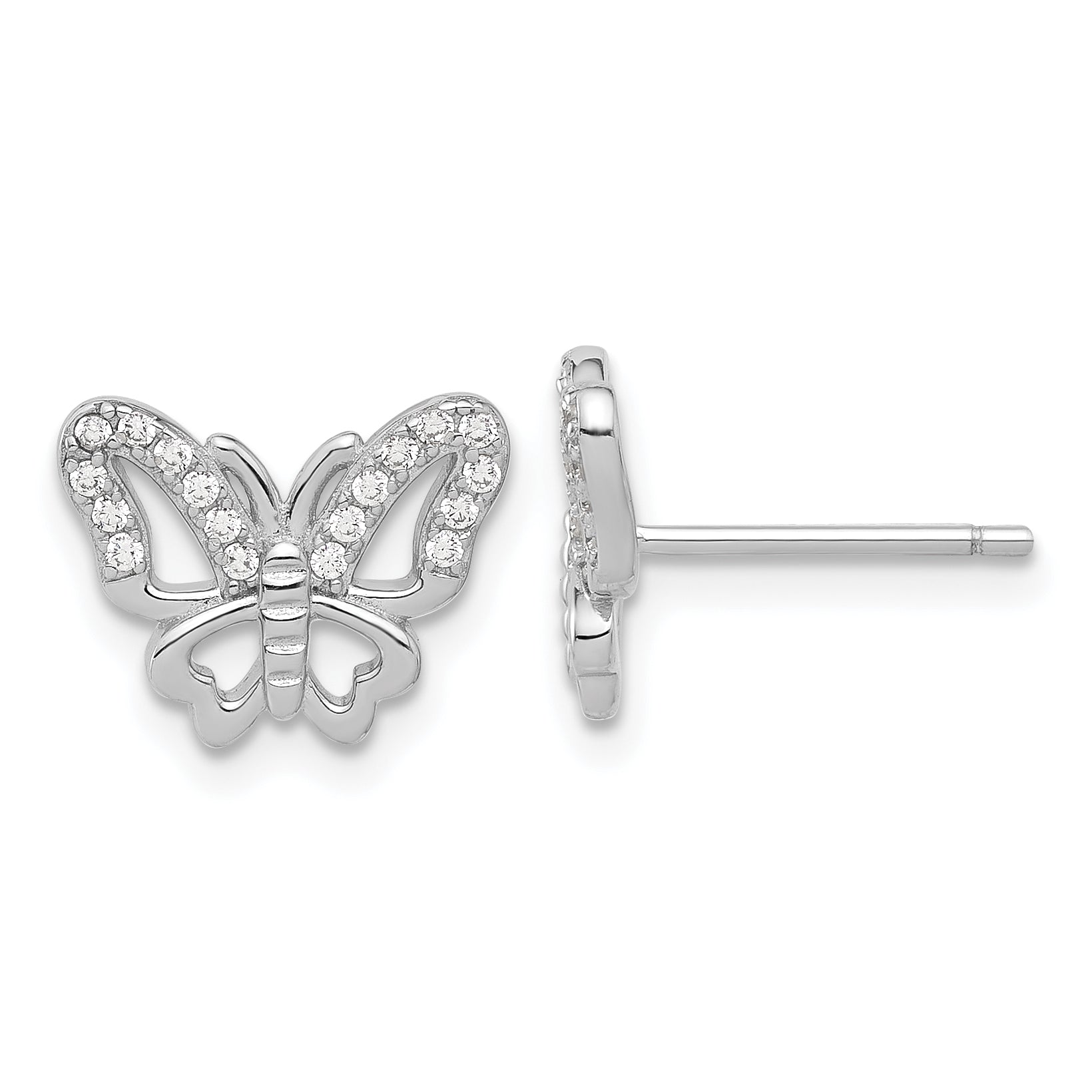 Sterling Silver Rhodium-plated CZ Butterfly Post Earrings Main image
