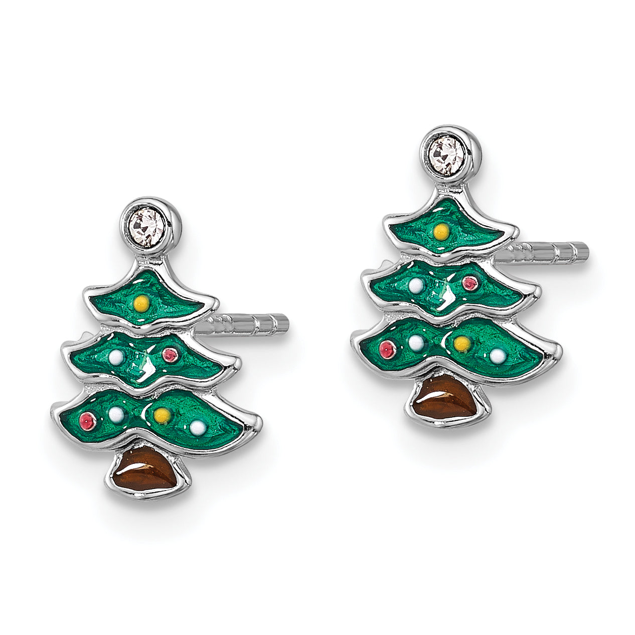SS Rh-plated Green Enamel Crystal Christmas Tree Post Earrings Secondary image
