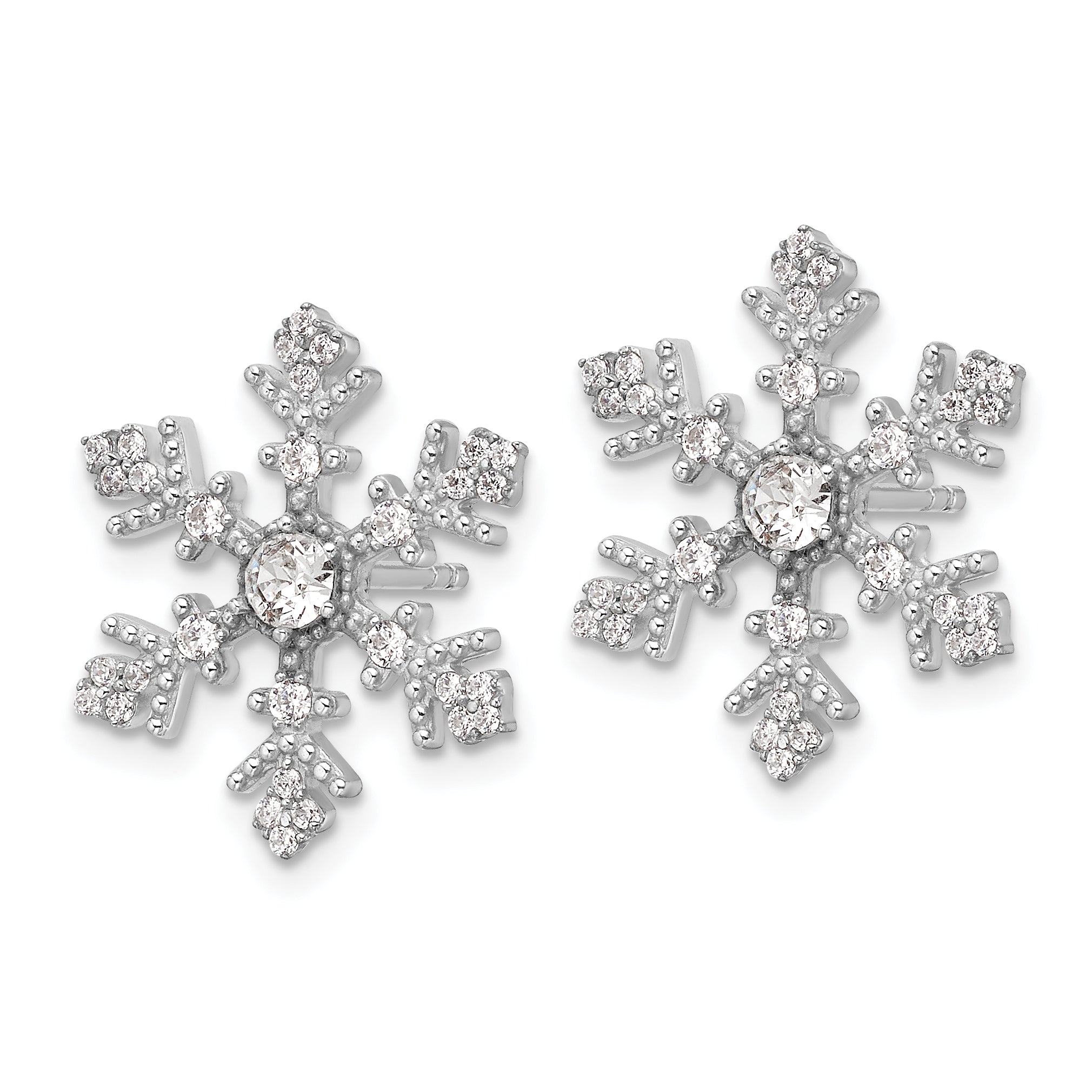 Sterling Silver Rhodium-plated CZ Crystal Snowflake Post Earrings Secondary image