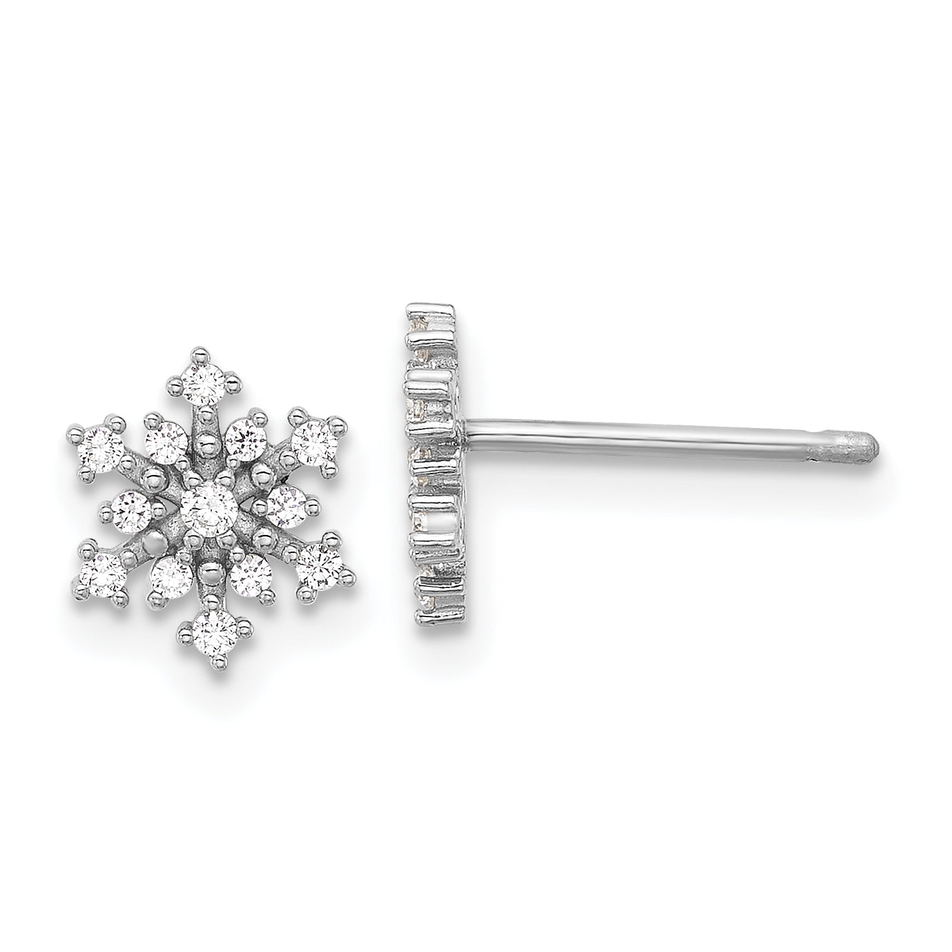 Sterling Silver Rhodium-Rhodium-Plated Polished CZ Snowflake Post Earrings