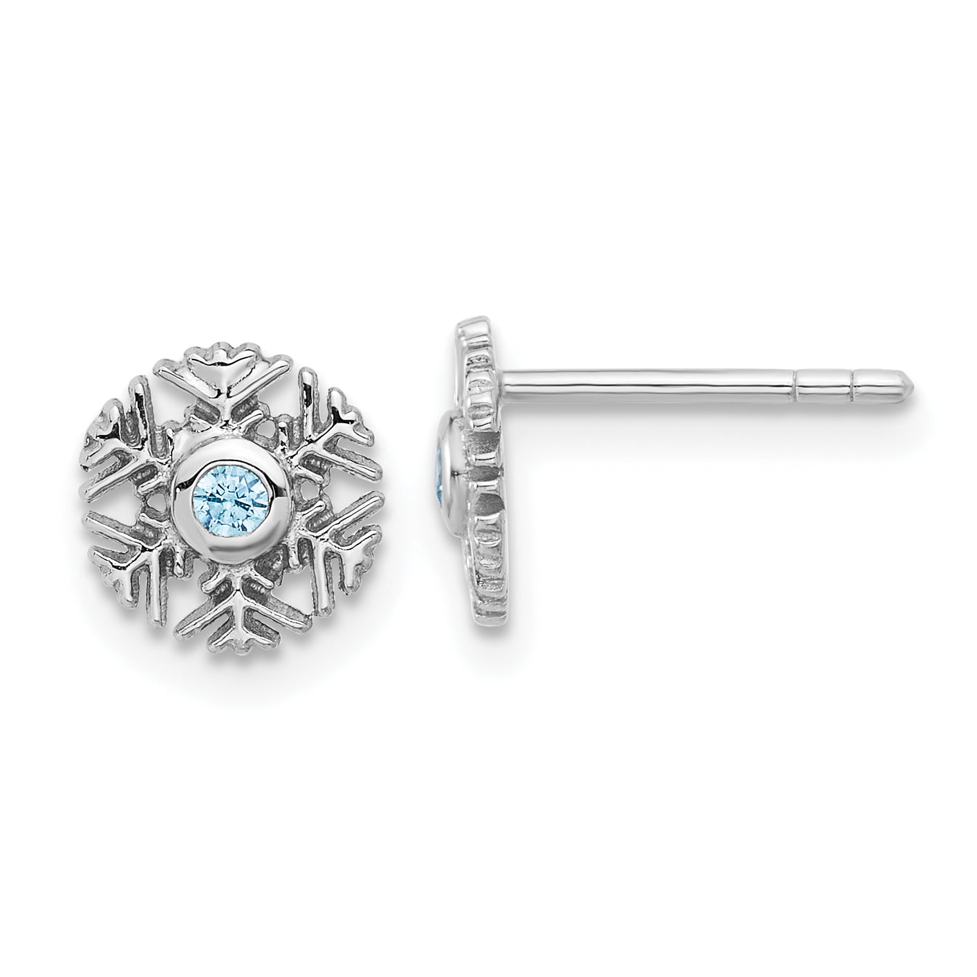 Sterling Silver Rhodium-plated Aqua CZ Snowflake Post Earrings Main image
