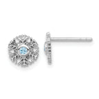 Sterling Silver Rhodium-plated Aqua CZ Snowflake Post Earrings