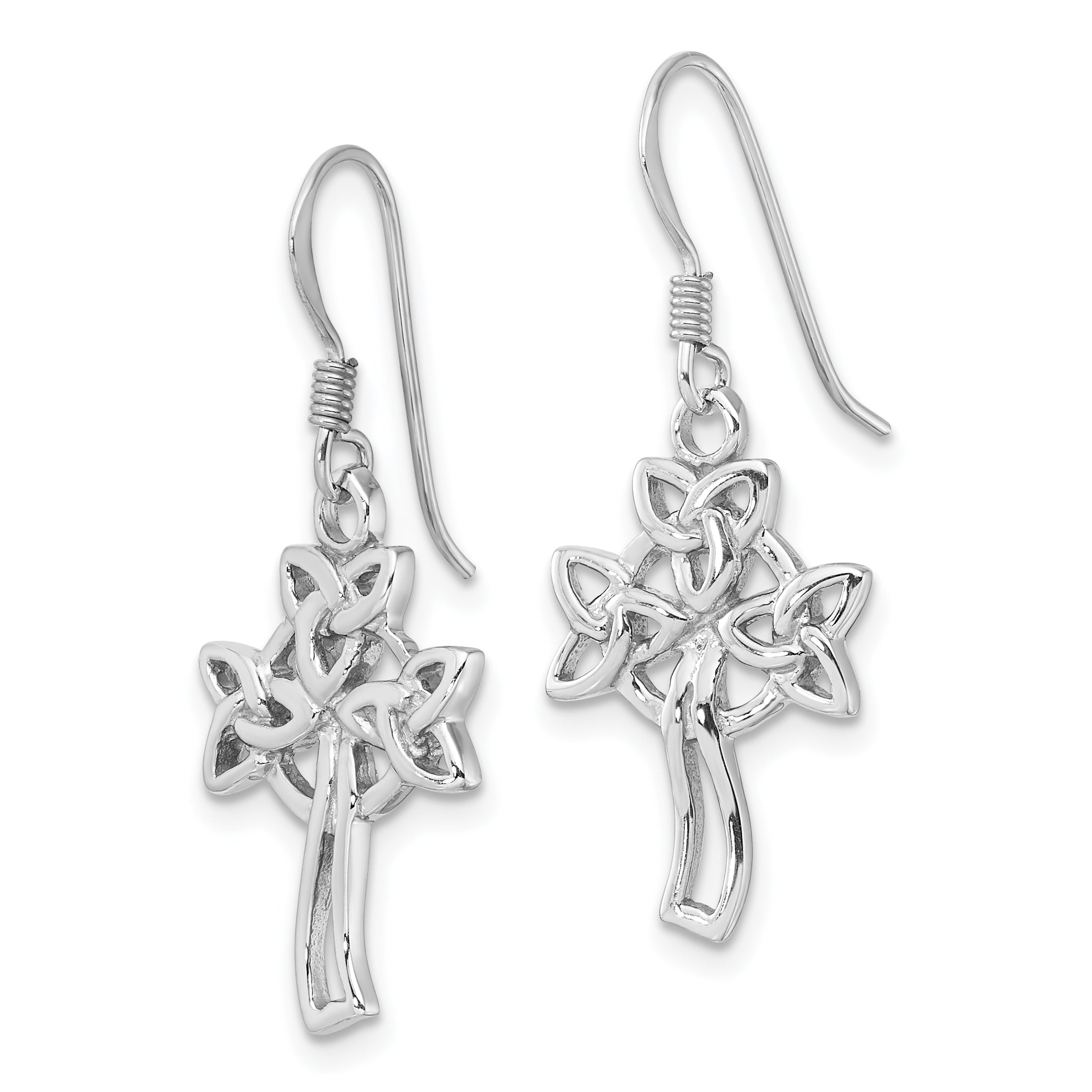 Sterling Silver Rhodium-Plated Polished Celtic Cross Dangle Earrings Secondary image