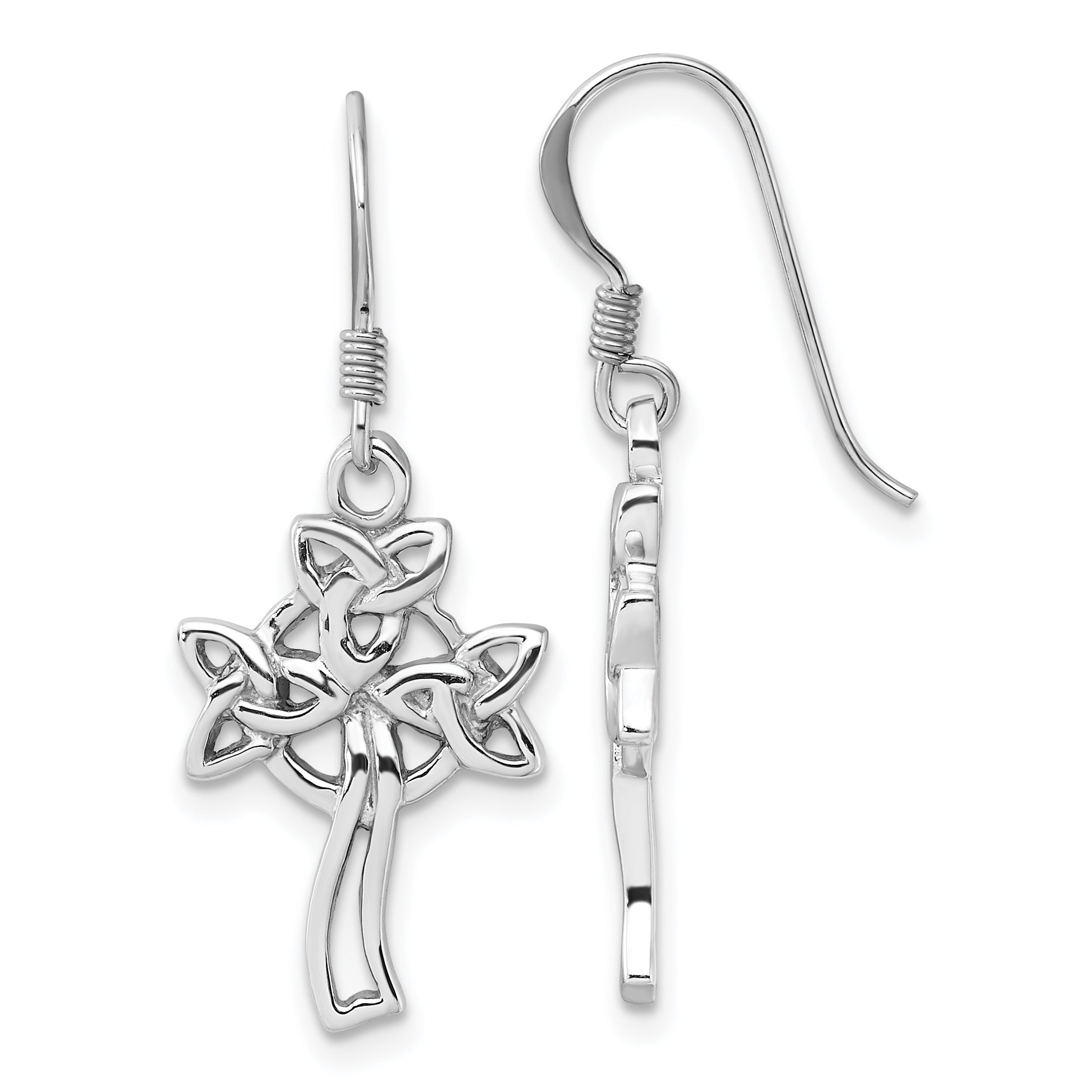 Sterling Silver Rhodium-Plated Polished Celtic Cross Dangle Earrings Main image