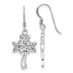 Sterling Silver Rhodium-Plated Polished Celtic Cross Dangle Earrings
