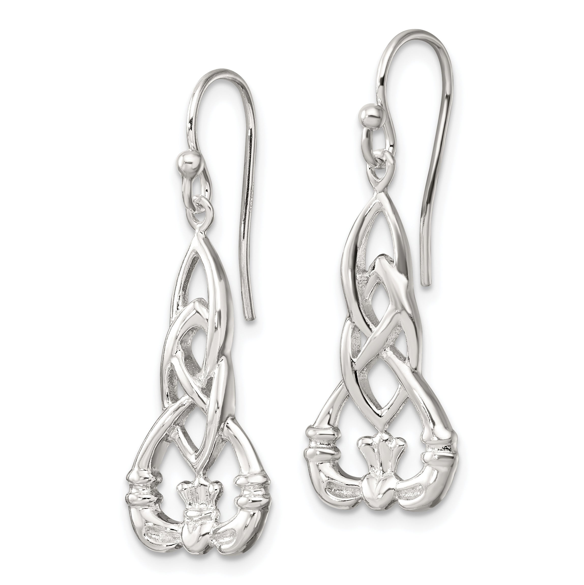 Sterling Silver Polished Celtic Knot Claddagh Dangle Earrings Secondary image