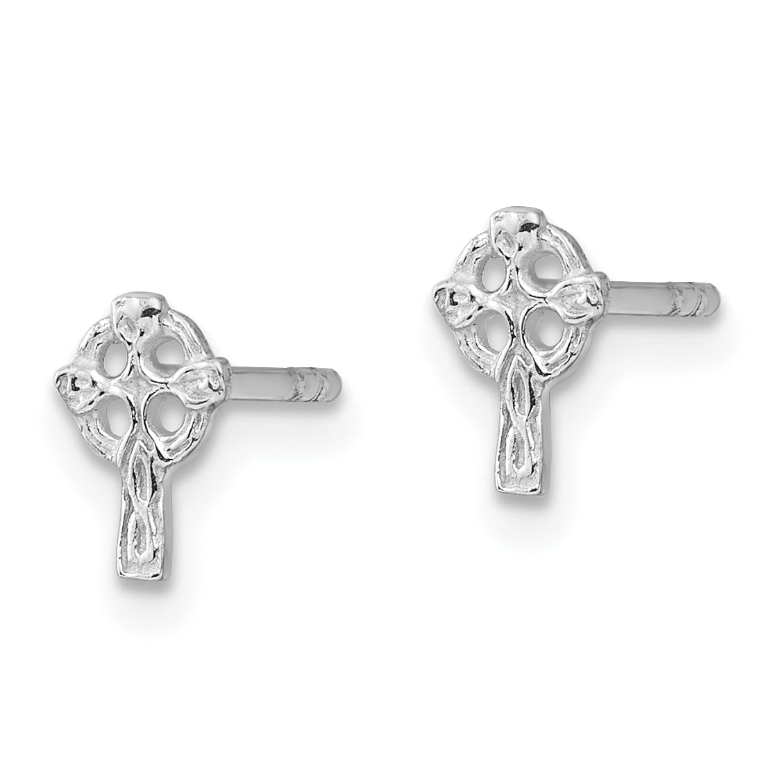 Sterling Silver Rhod-plated Polished & Textured Celtic Cross Post Earrings Secondary image