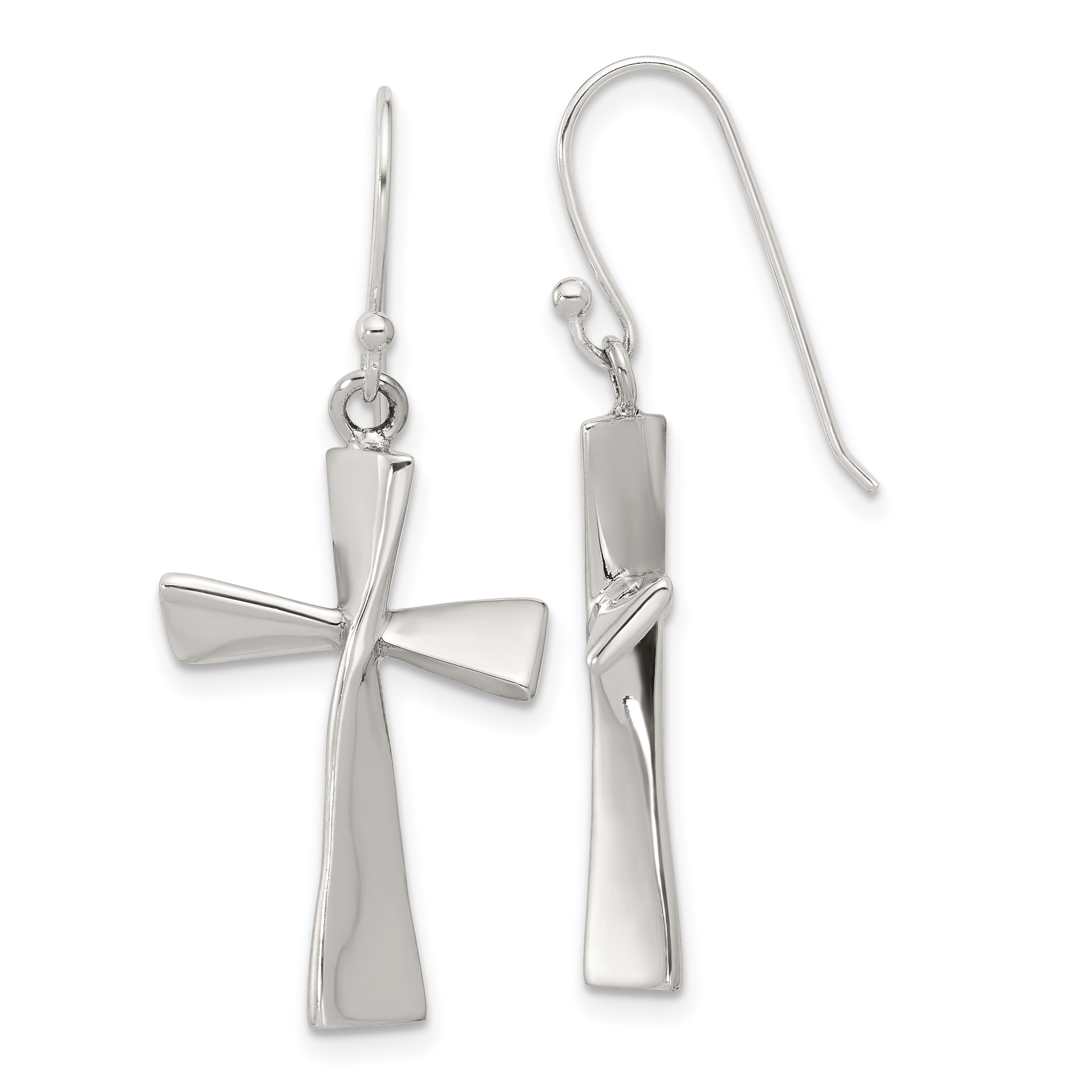 Sterling Silver Polished Cross Dangle Earrings Main image