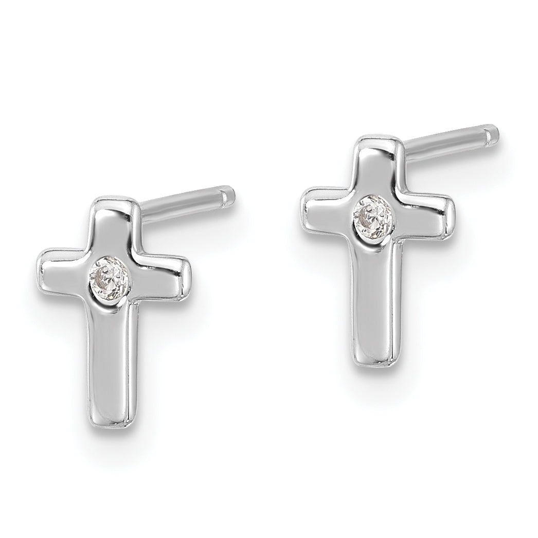 Sterling Silver Rhodium-plated Polished CZ Cross Post Earrings Secondary image