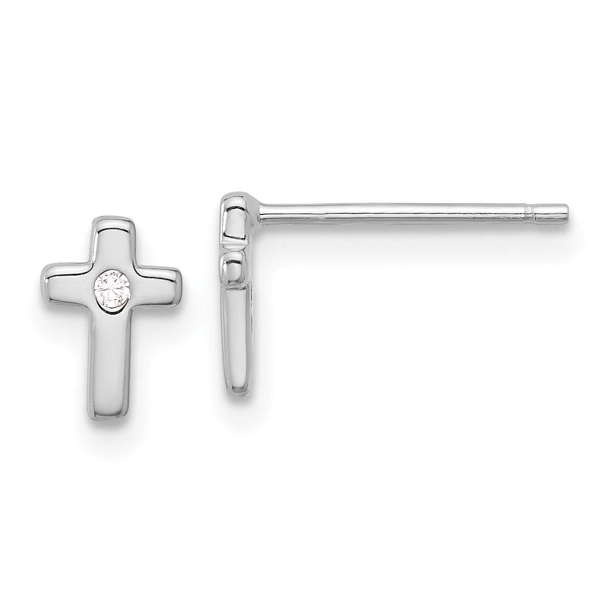 Sterling Silver Rhodium-plated Polished CZ Cross Post Earrings Main image
