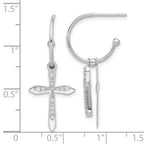 Sterling Silver Polished CZ Cross Dangle Post C-Hoop Earrings