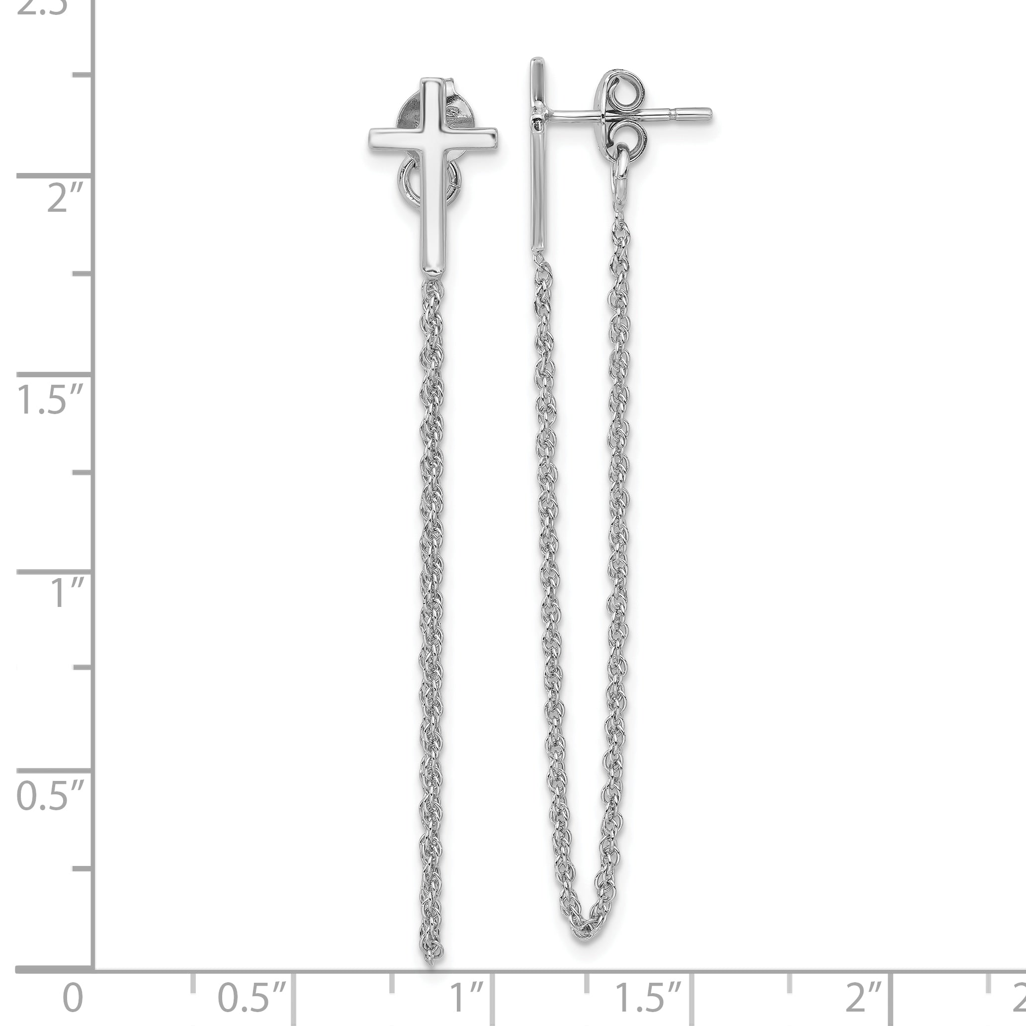 Sterling Silver Polished Cross with Chain Front & Back Post Earrings