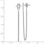 Sterling Silver Polished Cross with Chain Front & Back Post Earrings