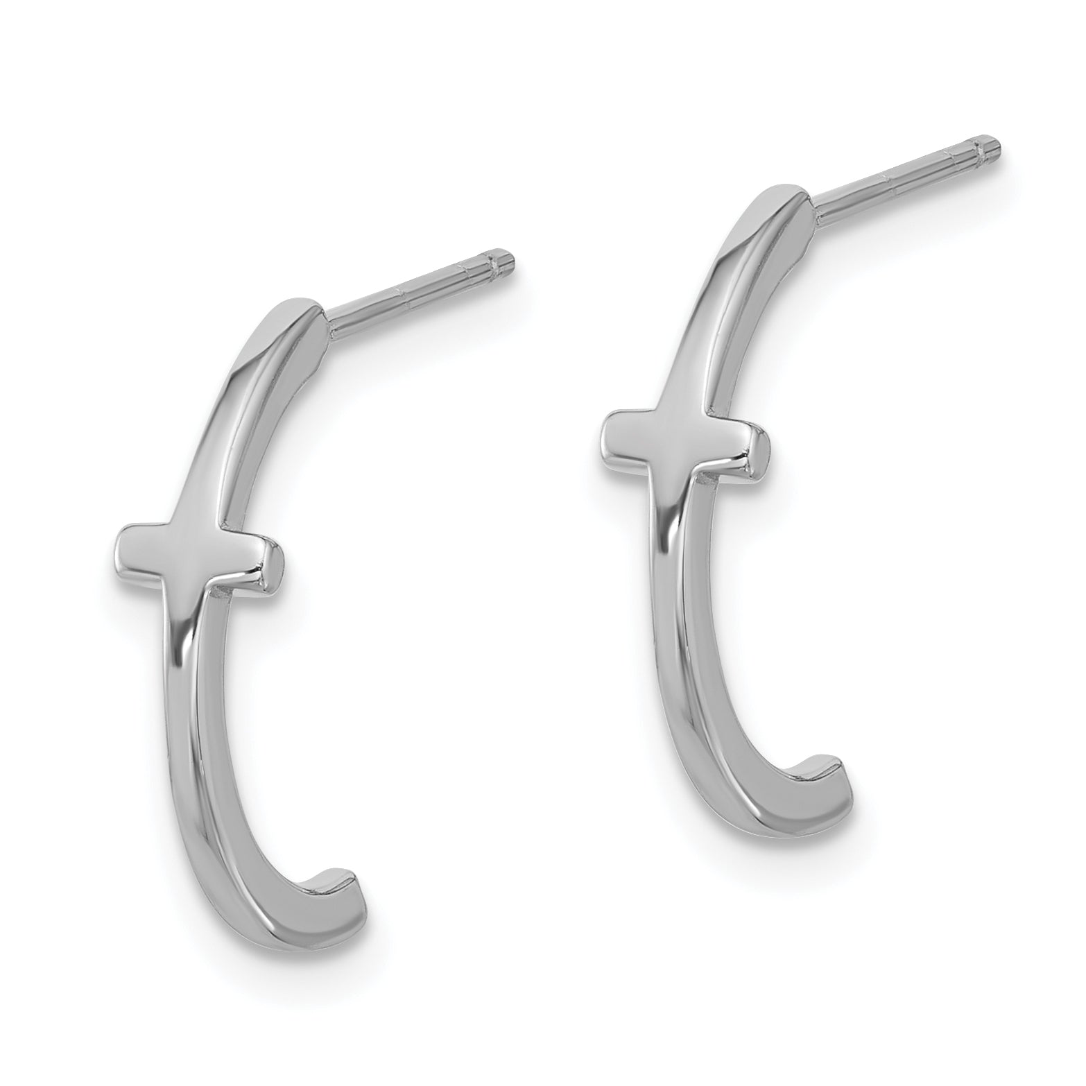 Sterling Silver Rhodium-plated Polished Cross Post J-Hoop Earrings Secondary image